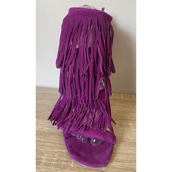 Steve Madden Fringly Purple Suede Fringe Strappy Zip Stiletto Heel Size 7M - Picture 2 of 11